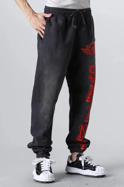 SAINT Mxxxxxx ANGEL SWEAT PANTS/BLK Angel Reborn Crack Print Distressed Sweatpants, Washed Black S-XL Assute Dyeing, Full Spray Fade, Heavy Fermentation Washing, Made with NEW VINTAGE Texture, Four Needles and Six Threads from the Factory, Boneless Patchwork, More Comfortable to Wear, Genuine Level Crack Print/Accessories Restored